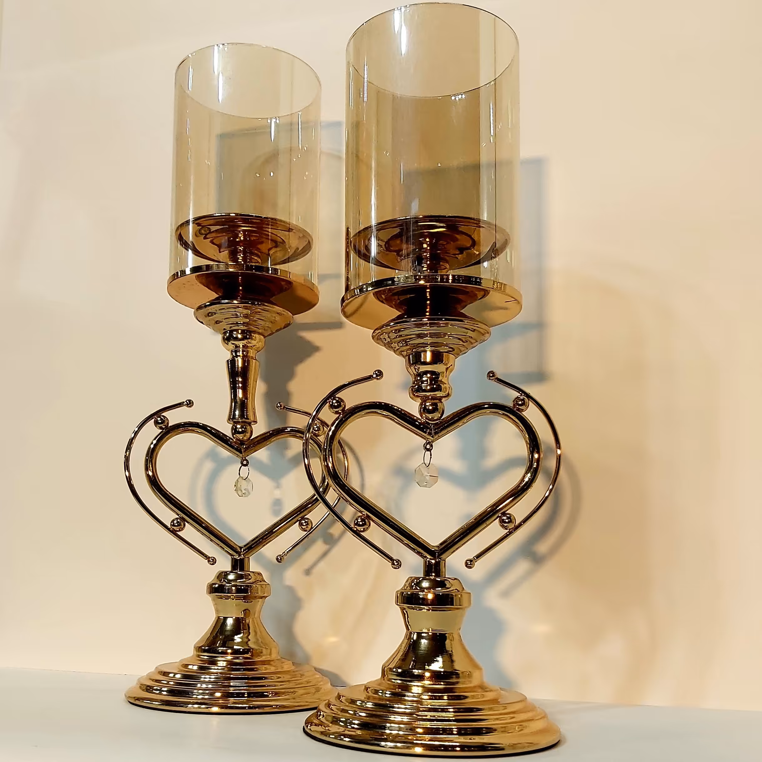 شمعدان خارجی  کد 898 طرح قلبی دو سایز طلایی عالیجناب ارتفاع 42/38cm