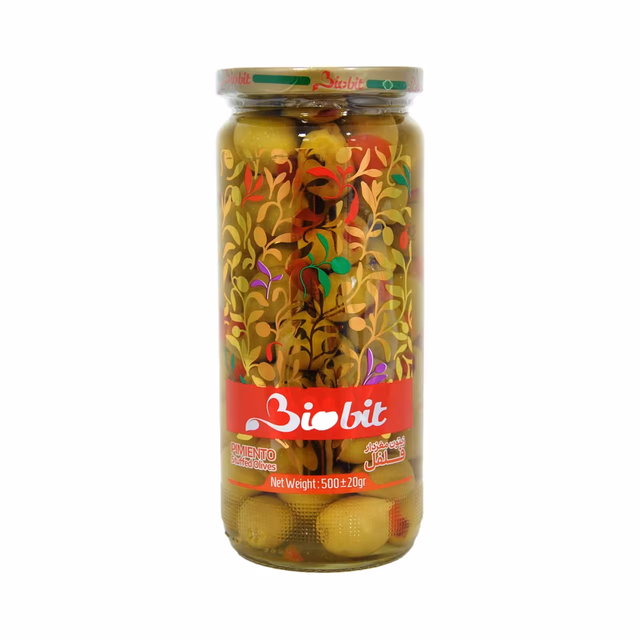 زیتون سبز با مغز فلفل دلمه ای 500 گرم بایوبیت - biobit