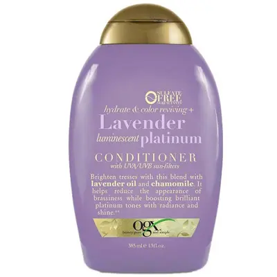 نرم کننده او جی ایکس OGX مدل لاوندر پلاتینیوم Lavender Platinum حجم 385 میل| بدون سولفات، حفظ رنگ پلاتینیوم و ضد قرمزی رنگ مو