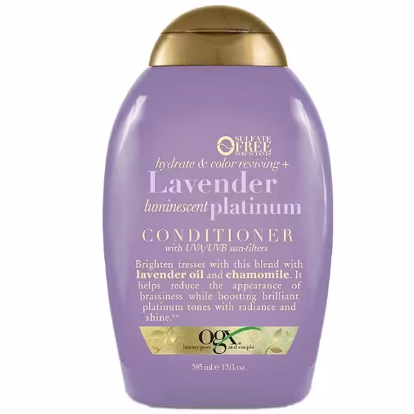 نرم کننده او جی ایکس OGX مدل لاوندر پلاتینیوم Lavender Platinum حجم 385 میل| بدون سولفات، حفظ رنگ پلاتینیوم و ضد قرمزی رنگ مو