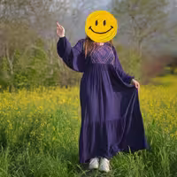 پیراهن پامچال - نخی،آستین کیمونو،فری سایز