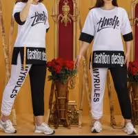 ست دوتیکه تیشرت لانگ و شلوار fashion 