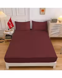 سرویس ملحفه و روبالشی دو نفره 5 تکه زرشکی نوپه هوم Nopehome طرح مینیمال کد A05