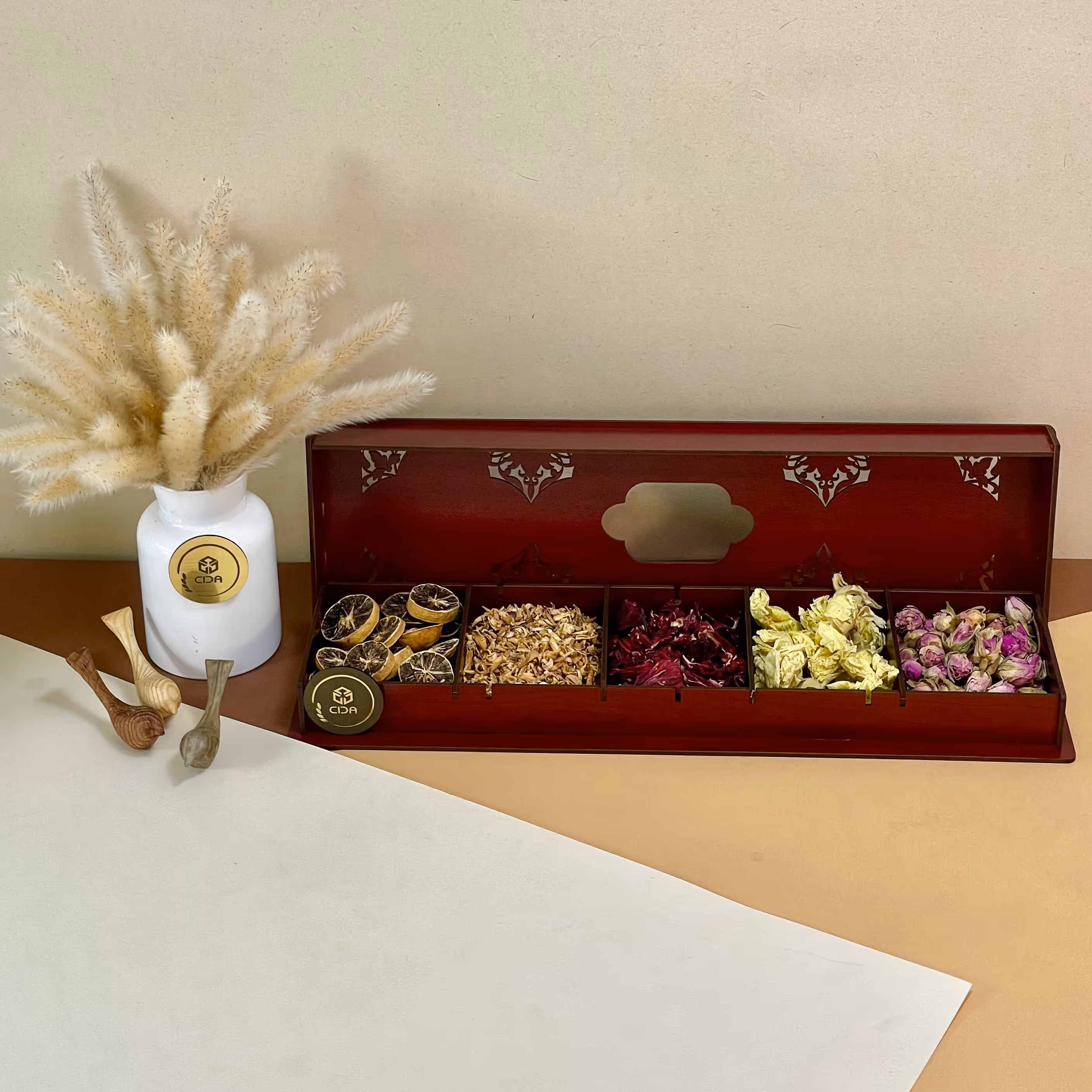 جعبه و باکس پذیرایی چوبی مدل لیلی جهت دکوراسیون و هدیه مناسب دمنوش و آجیل