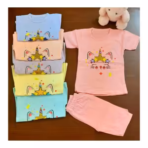 لباس بچگانه تیشرت شلوارک دخترانه تک شاخ نگینی