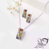 نیم ست نقره نگین رنگی کد 6833