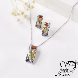 نیم ست نقره نگین رنگی کد 6833