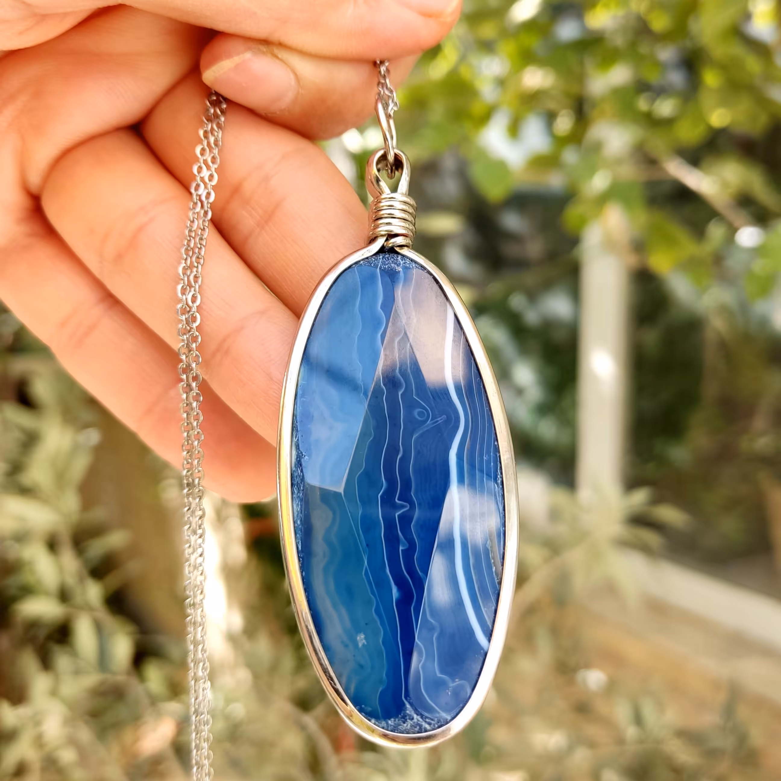 مدال زیبای عقیق آبی سلیمانی ، اصل معدنی