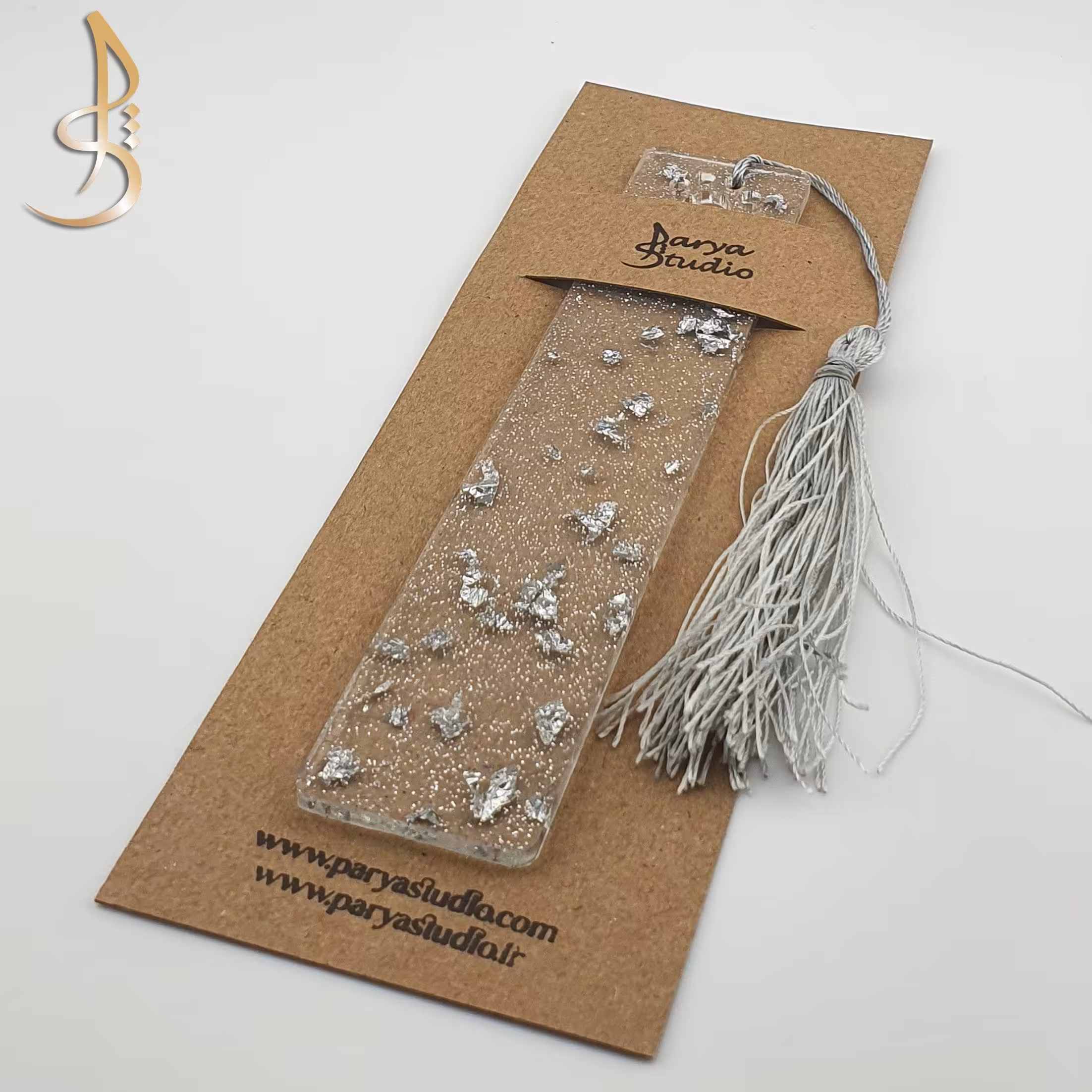 بوکمارک ( نشانگر کتاب ) رزینی 15 در 3  اتصال پنجه ورق و اکلیل نقره ای  (کد 018)