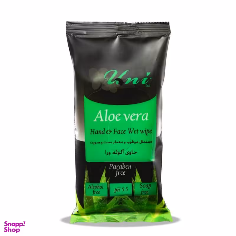 دستمال مرطوب جیبی دست و صورت یونی لد (Uni Led) مدل آلویه ورا بسته 12 عددی