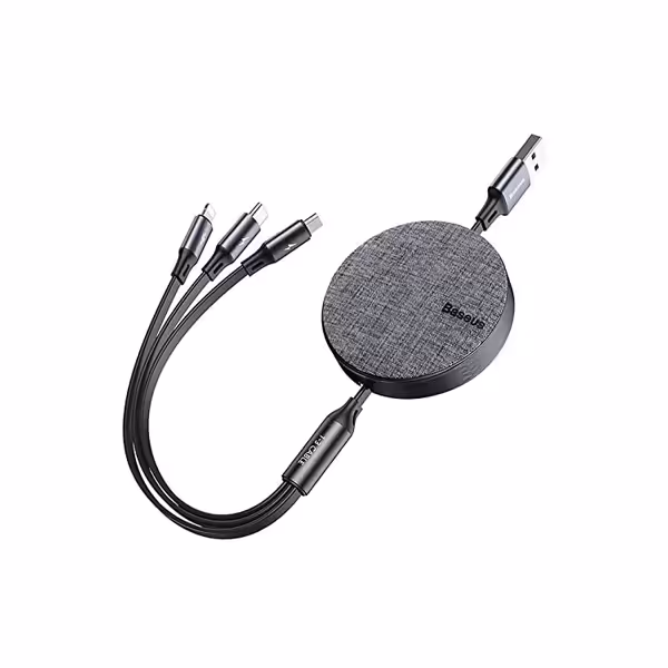 کابل شارژ 3 سر میکرو , لایتنینگ و تایپ سی باسئوس Baseus Fabric 3-in-1 Flexible Cable USB For M L T 3.5A 1.2m Dark Gray