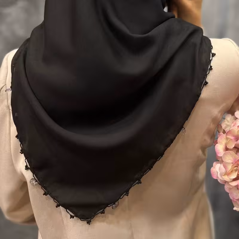 روسری وال نخی ترک قواره 100 منجوق دار 