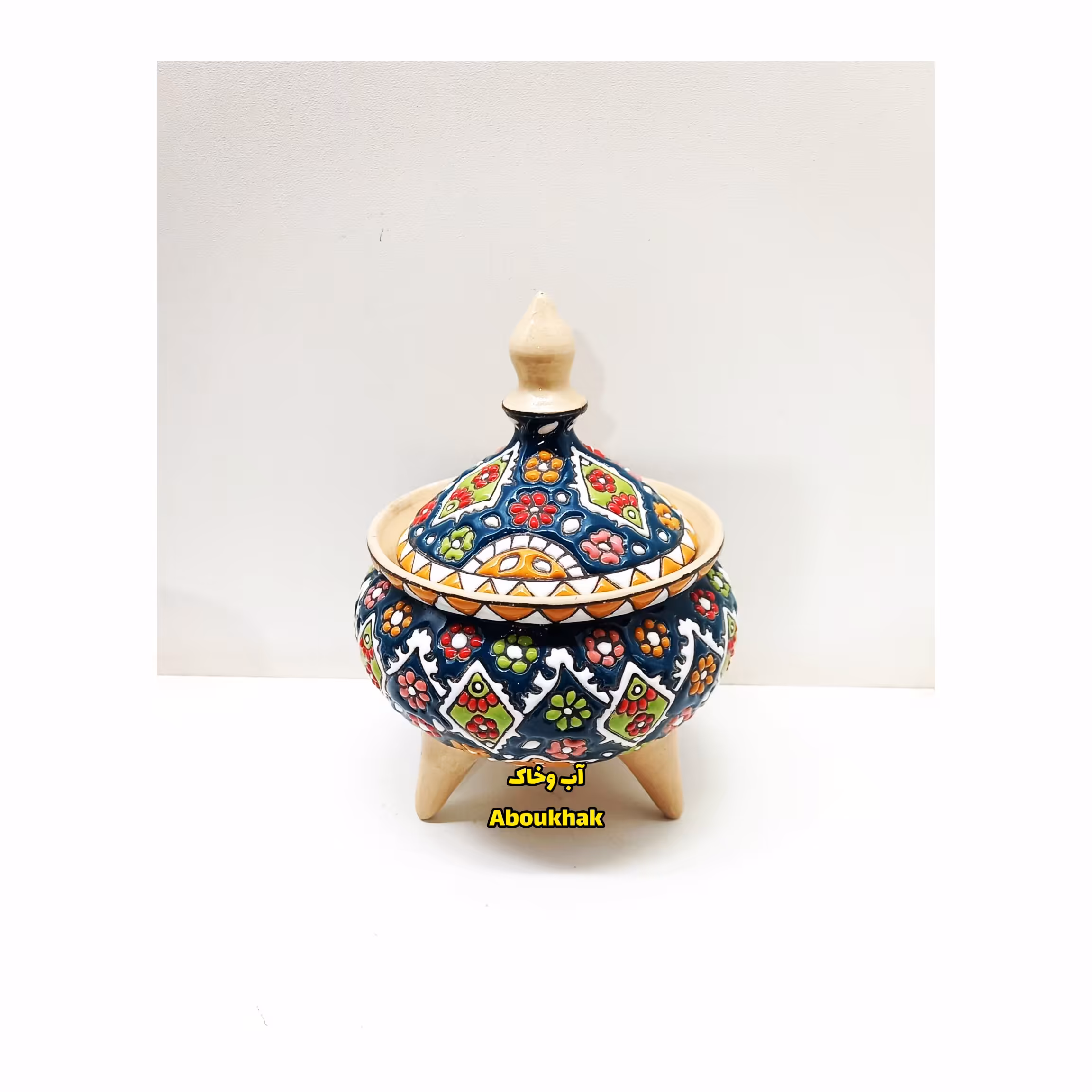 شکلات خوری سفالی سه پایه کوچک میناکاری