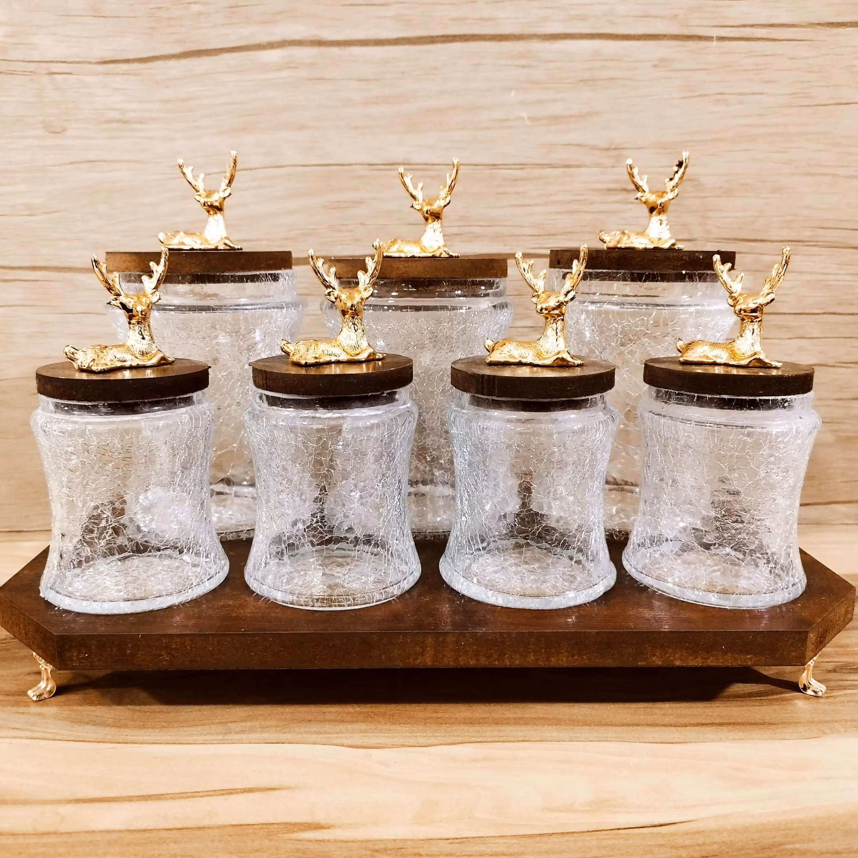 ست پاسماوری 7 پارچه استند چوبی طرح گوزن (  کندی باکس جاادویه جا ادویه )