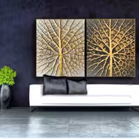 تابلو نقاشی مدرن برحسته و ورق طلا دو تکه قابل سفارش به صورت تک