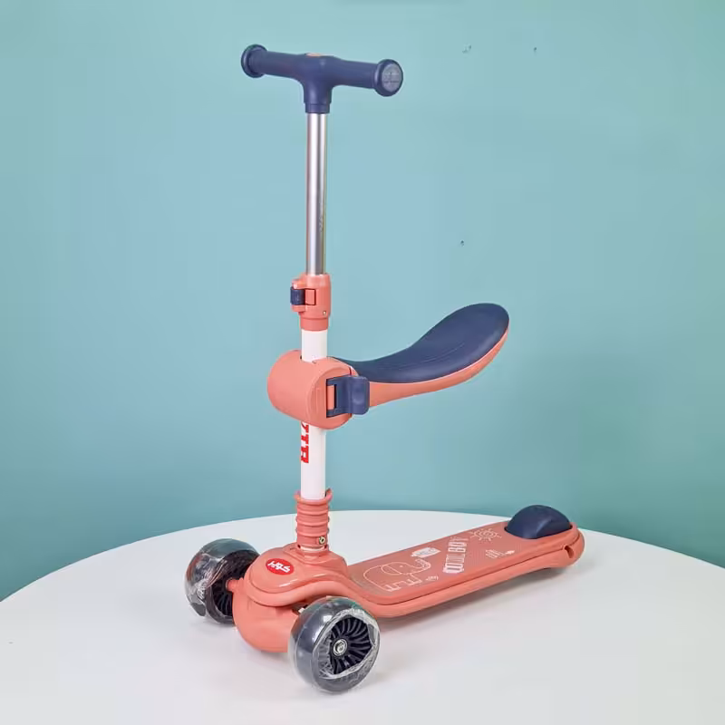 اسکوتر کودک تاشو نشیمن دار رنگ صورتی سورمه ای کد P/QT6062/SS