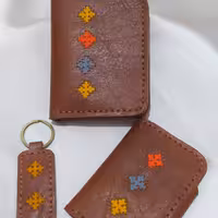 ست کیف پول و جاکارتی و جاسوییچی چرم طبیعی گاوی 