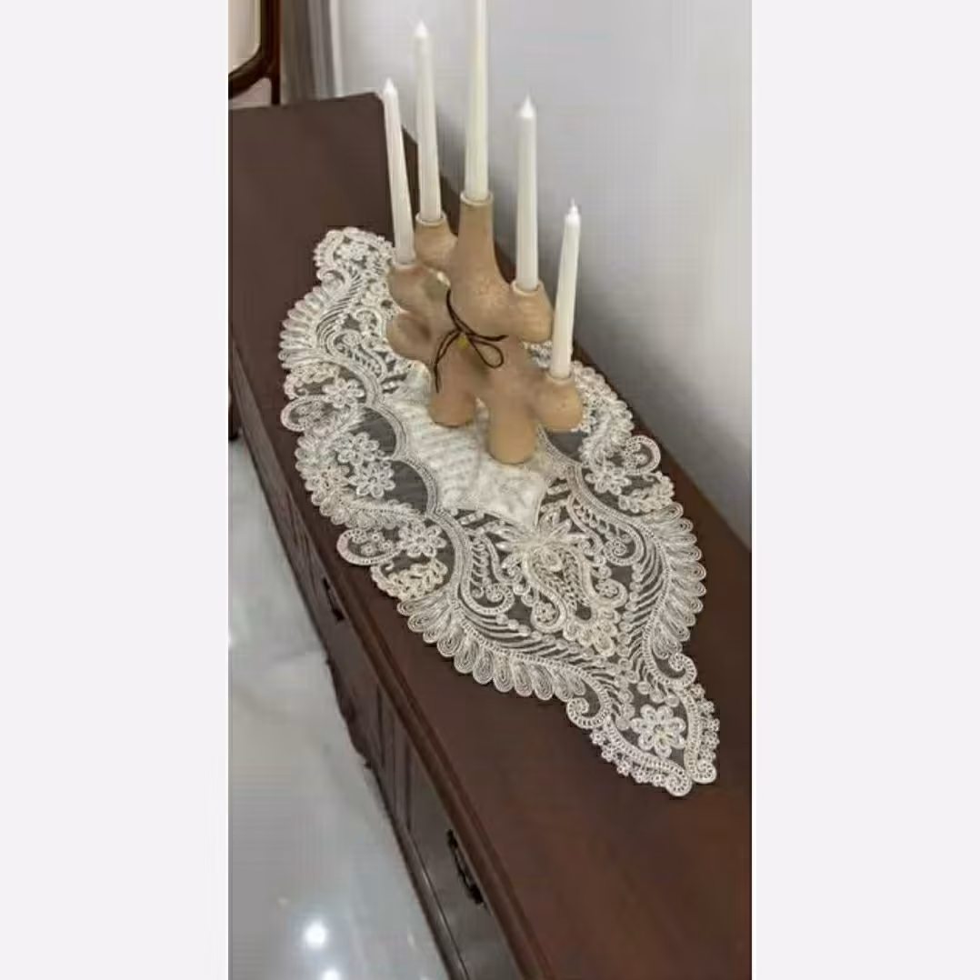 رانر طرح جدید ترک برای ناهار خوری 8و10و12نفره دانتل ومخمل 148سانت