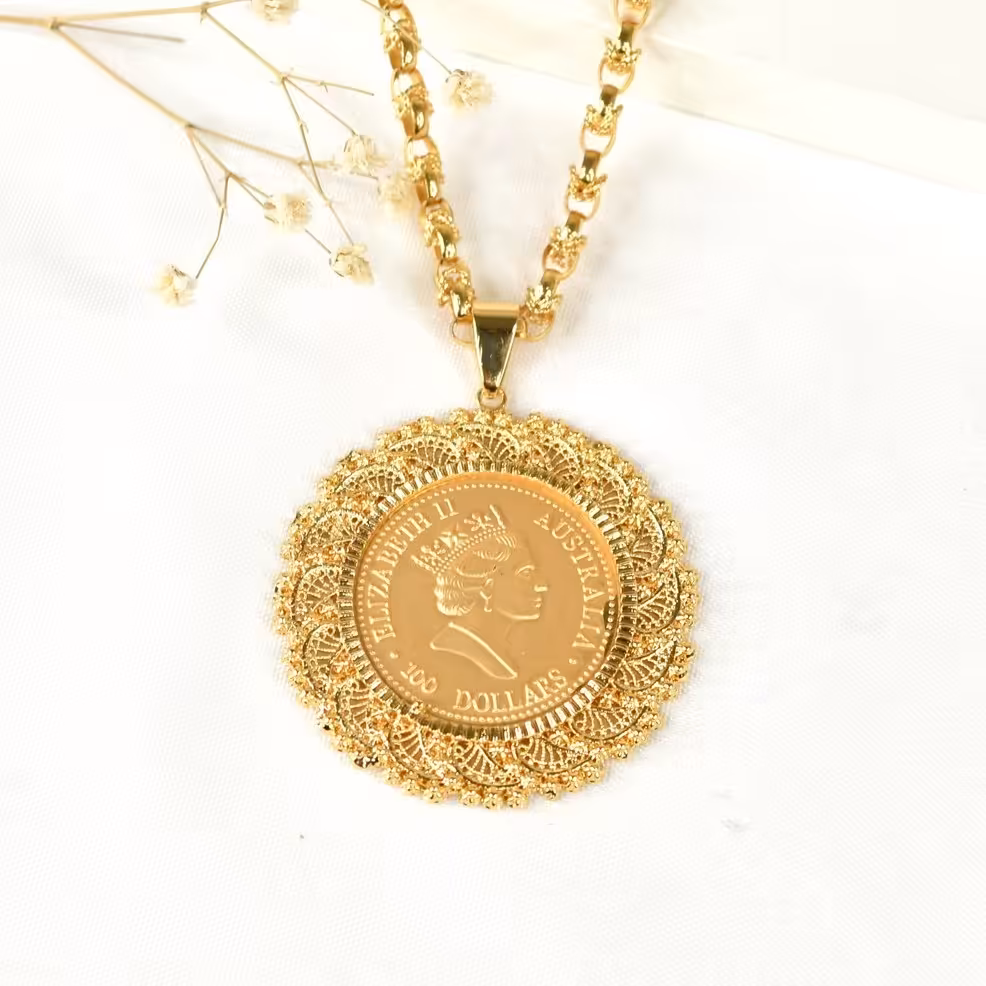 گردنبند گرد طرح طلا طرح الیزابت بدون زنجیر  کد 7875