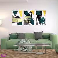 تابلو بکلیت طرح مدرن فلامینگو و برگ انجیری مدل W-1897 مجموعه 3 عددی