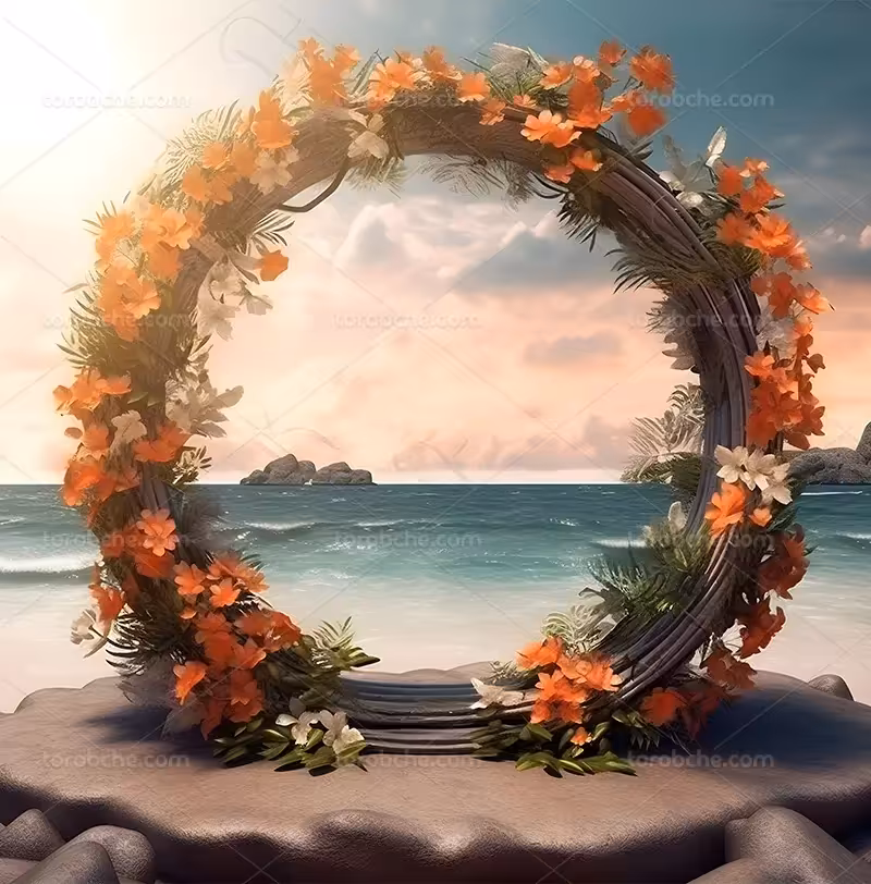 بک دراپ عکاسی با گل های نارنجی و برگ | گرافیک با طعم تربچه