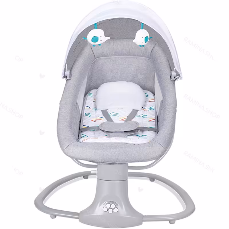 گهواره برقی نوزاد 3 کاره با آویز طرح فیل سبز کد 8104 ماستلا Mastela