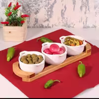 پیاله 3 تایی سرامیکی با سینی چوبی مدل سوپینگ VENTI کد 1016 