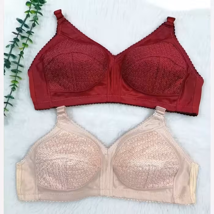 سوتین زنانه سوزنی و خامه دوزی زیرتمام نخ جنس محکم و عالی سفید و کرم بدون فنرکاپ بزرگ   در گالری آنینازپوش 