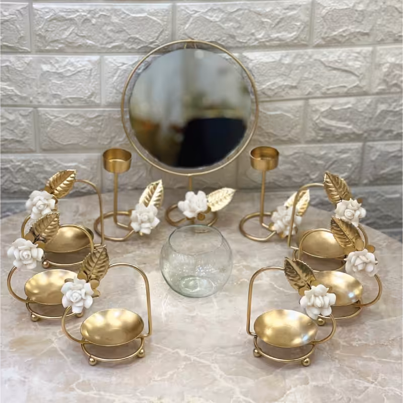 هفت سین 10 پارچه قلبی همراه گل سرامیکی