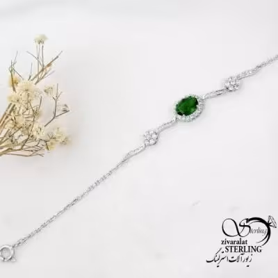 دستبند نقره طرح زمرد نقره ایتالیایی کد 18110