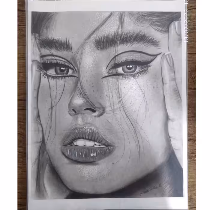 نقاشی پرتره دختر جوان سیاه قلم 