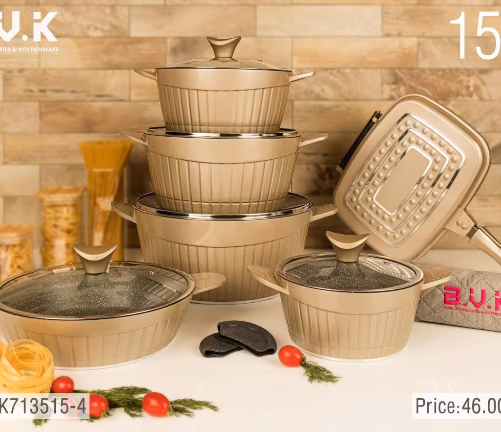 سرویس قابلمه گرانیتی 15 پارچه بی وی کی BVK بژ کد 4-713515