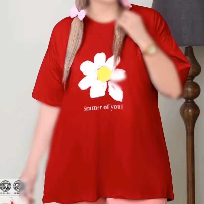 لباس مجلسی سایز بزرگ تیشرت لانگ  قرمز بیگ سایز 44 تا 60  تنخور عالی 