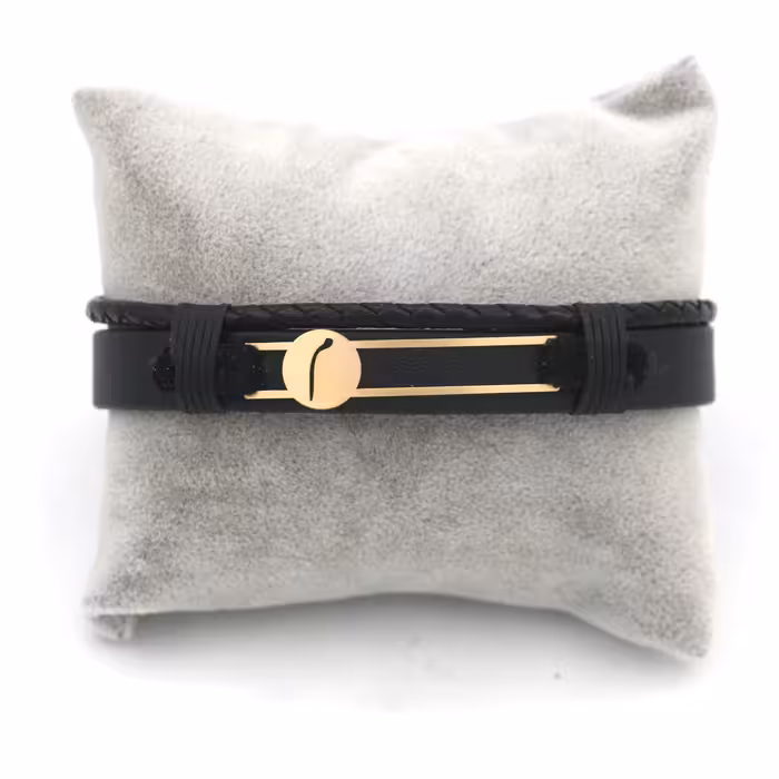 دستبند چرم با پلاک نقره و نقره آبکاری طلا در دو سایز مردونه و زنونه چ