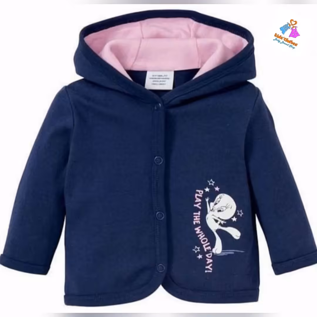 سویشرت کلاه دار دخترانه بهار ه و پاییزه بسیار شیک برند لوپیلو آلمان جنس نخ پنبه ارگانیک و ضد حساسیت (سایز 12 تا 24 ماه) 