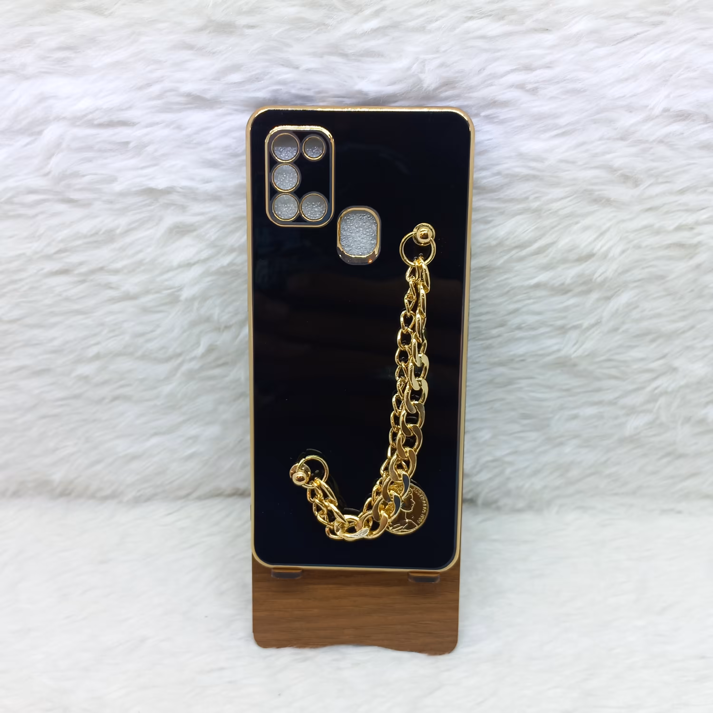 گارد (قاب) دخترانه گوشی A21s مدل مای کیس زنجیردار کارتیر کیفیت اورجینال رنگ مشکی مناسب گوشی Samsung A21s
