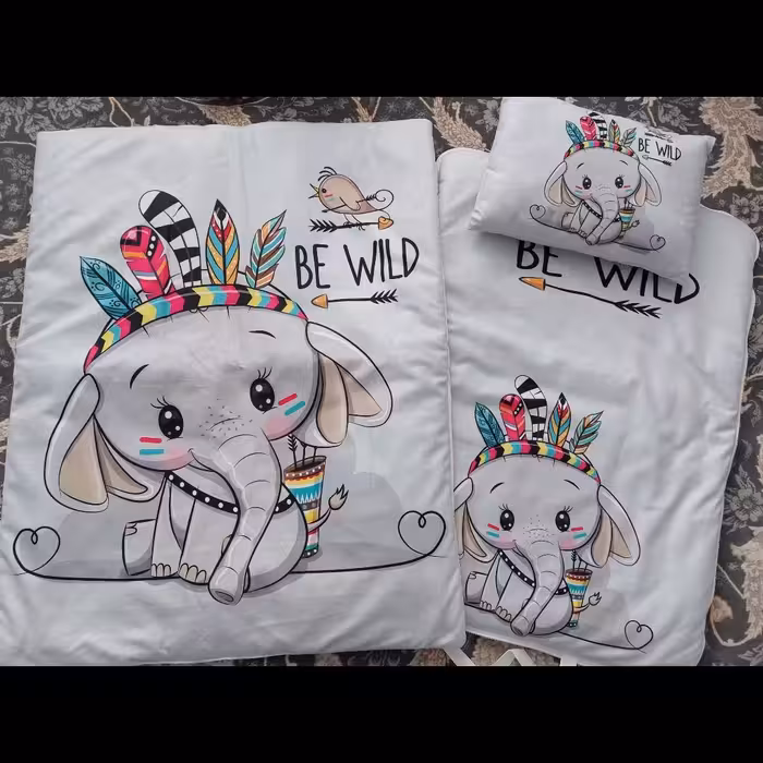سرویس خواب نوزادی 4 تیکه طرح فیل سرخپوستی لحاف و تشک  وبالشت