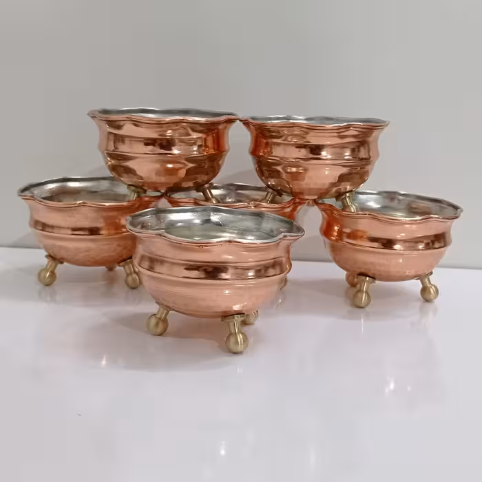 بستنی خوری مسی سه پایه برنجی نانو شده زنجانی‌ها ست 6 تایی