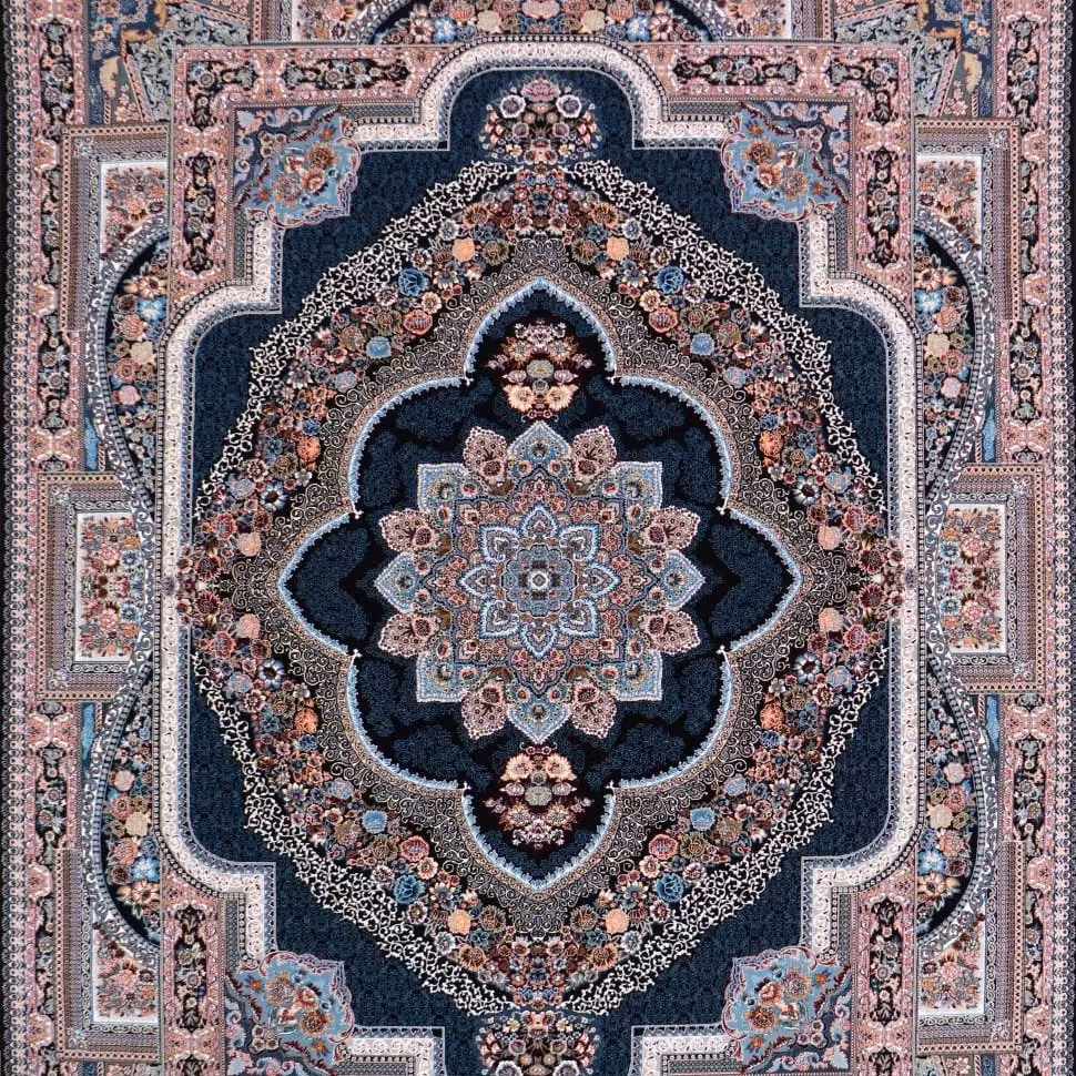 فرش  اکرلیک  12 متری 700 شانه طرح باغ معلق رنگ سرمه ای کد N121