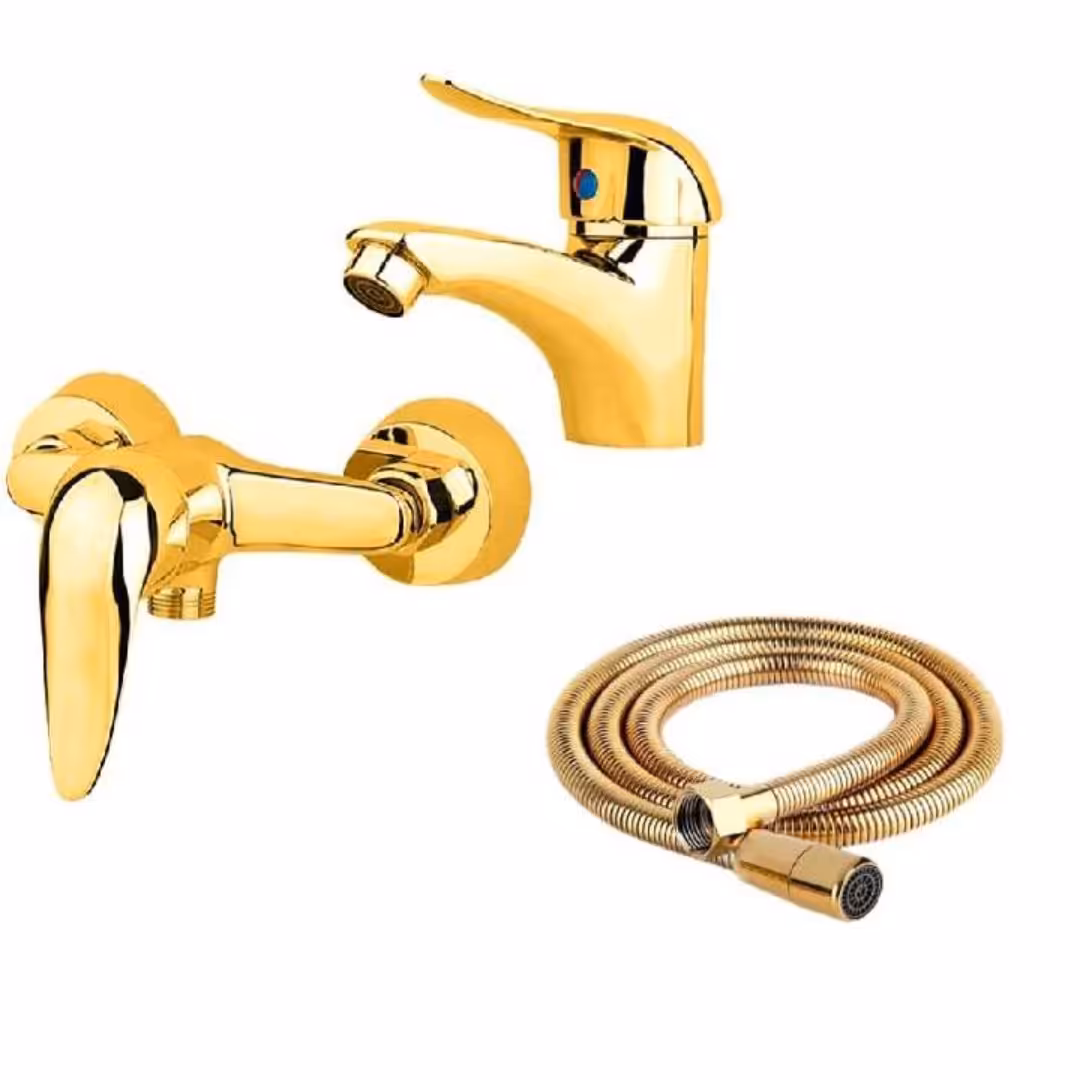 مجموعه 3 عددی شیر آلات و شیلنگ طلایی 