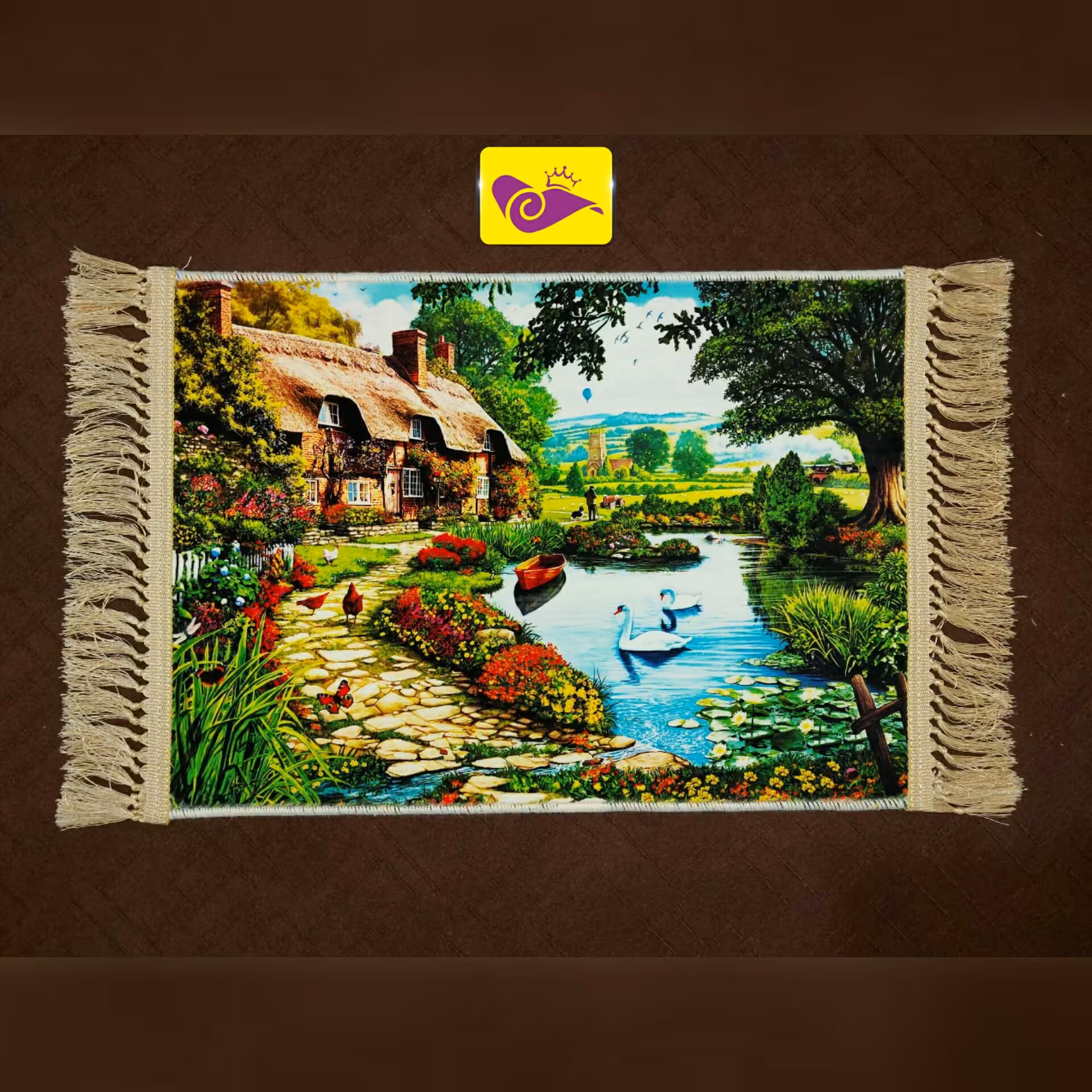 تابلوفرش طرح دریاچه قوهای زیبا چهل در شصت بدون قاب