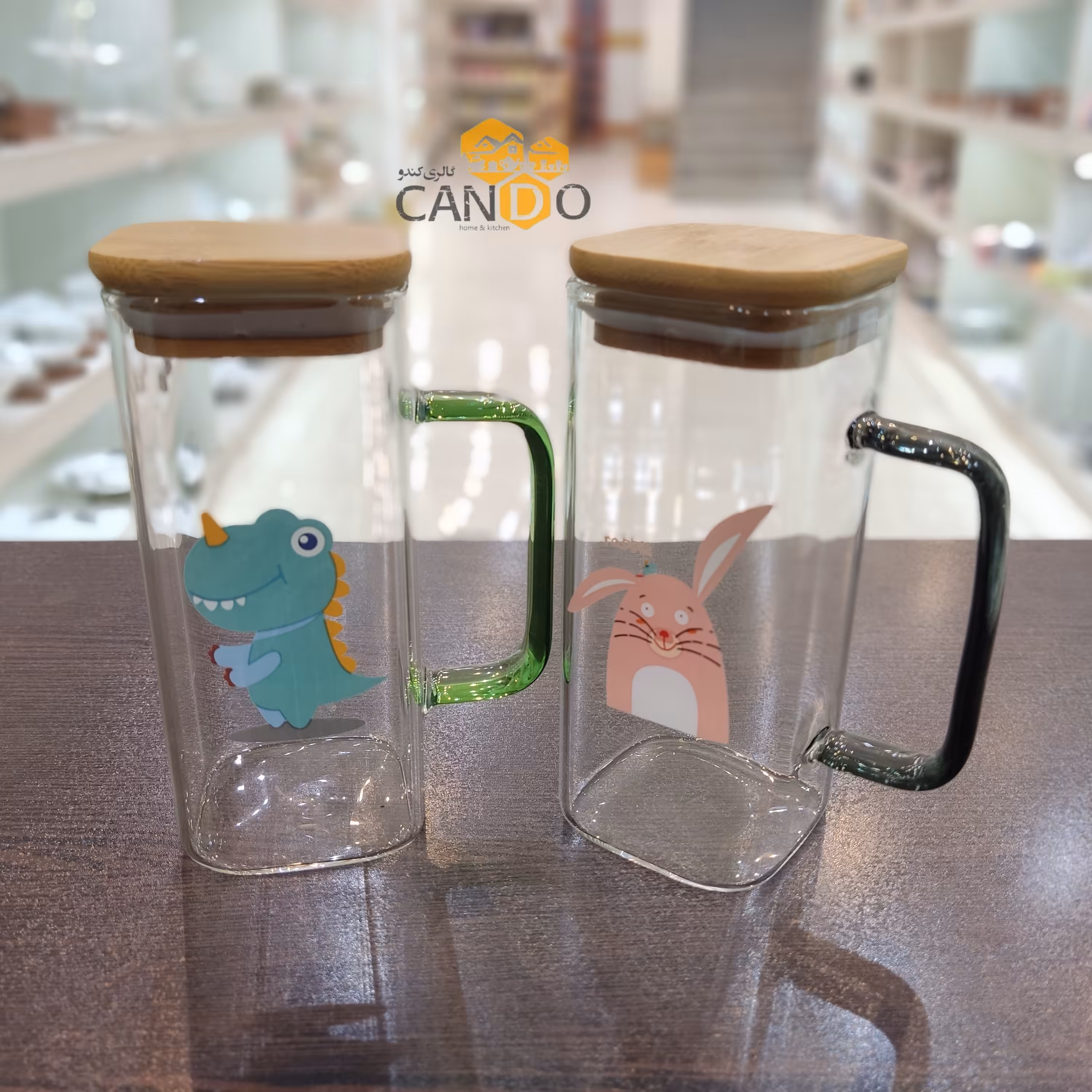 لیوان پیرکس دسته دار درب بامبو 