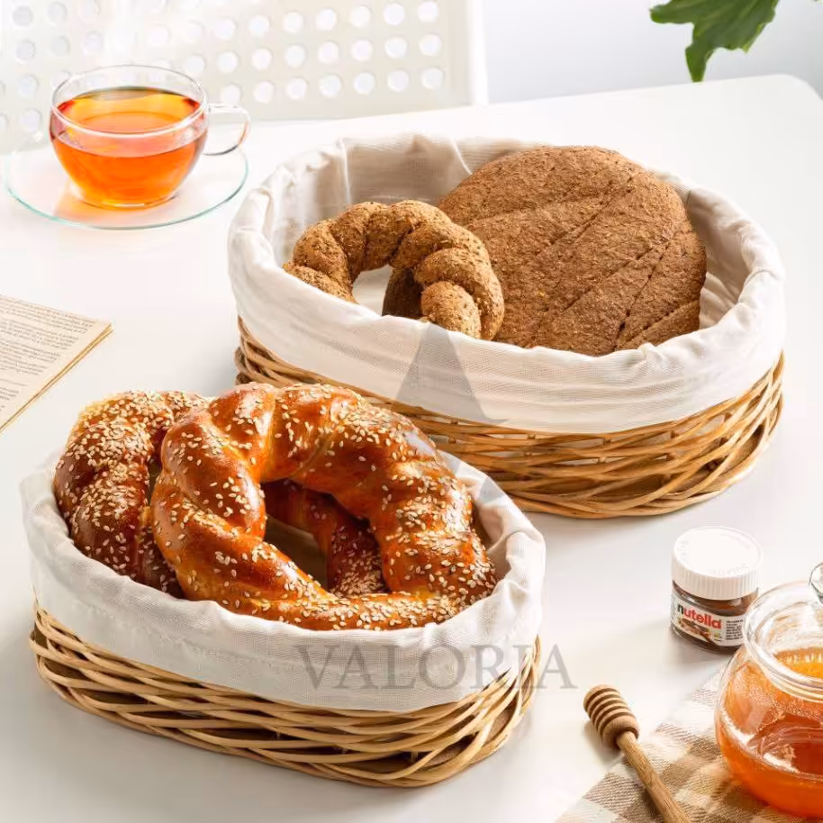 سبد نان حصیری پارچه دار  جفتی