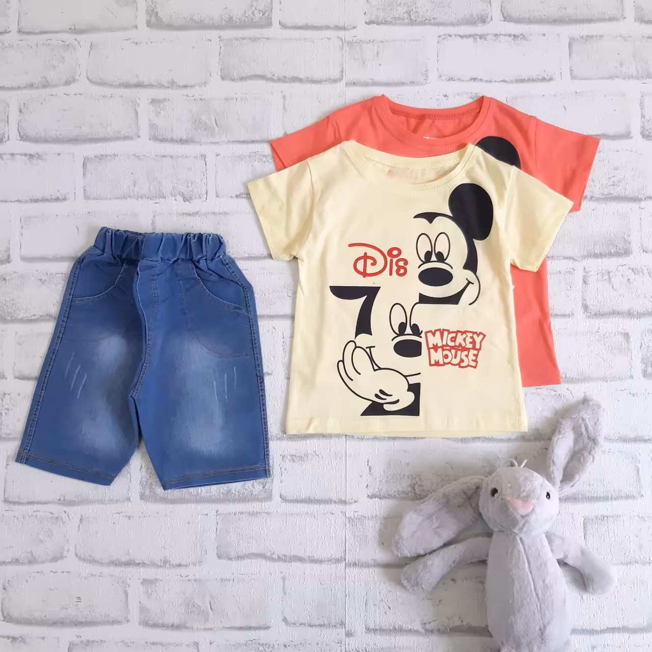 ست تیشرت شلوارک لی بیرونی دخترانه و پسرانه سایز 35 طرح دیزنی کد 544n