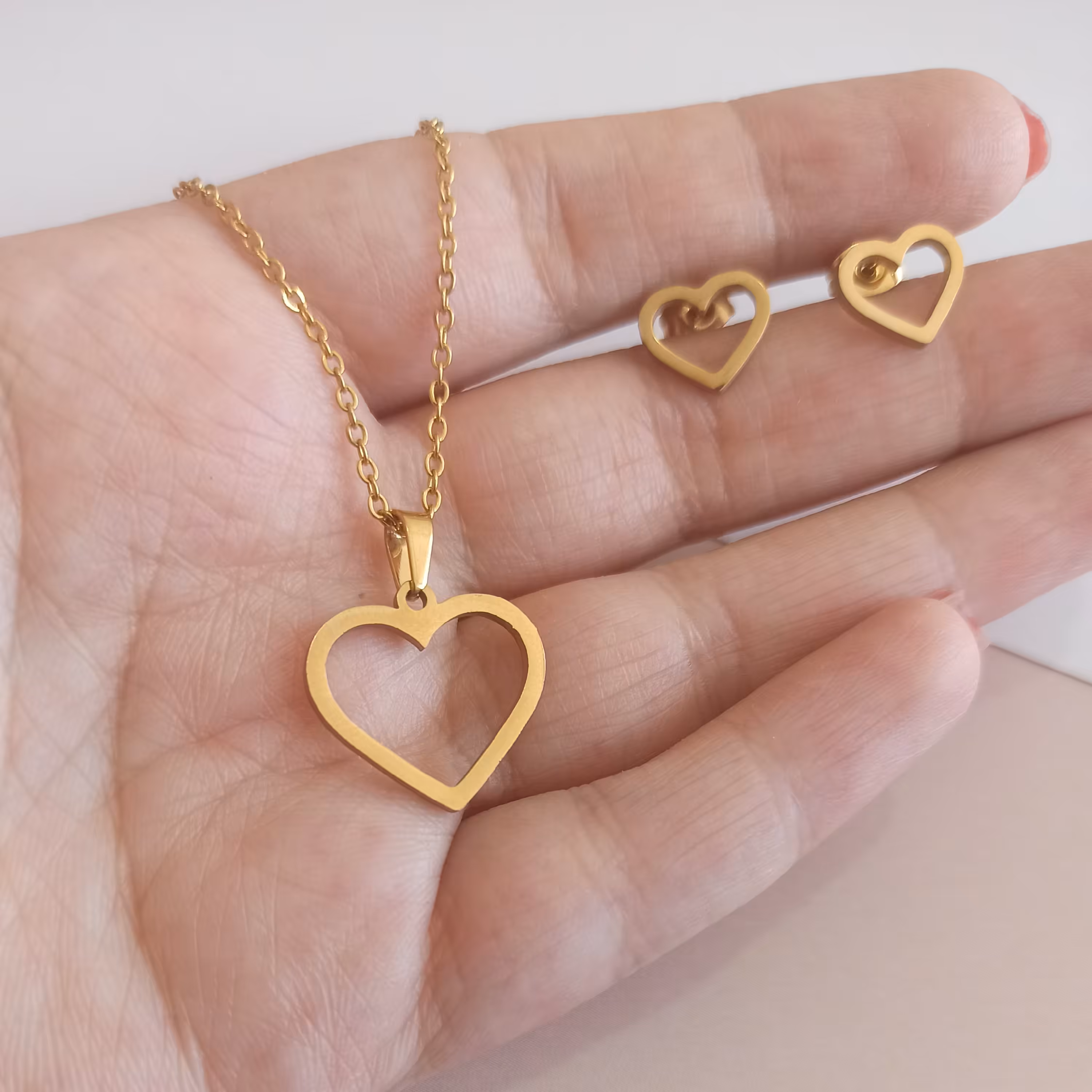 نیم ست قلب طلایی ، استیل ، رنگ ثابت 