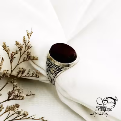 انگشتر نقره رکاب گوزنی عقیق قرمز کد 15109