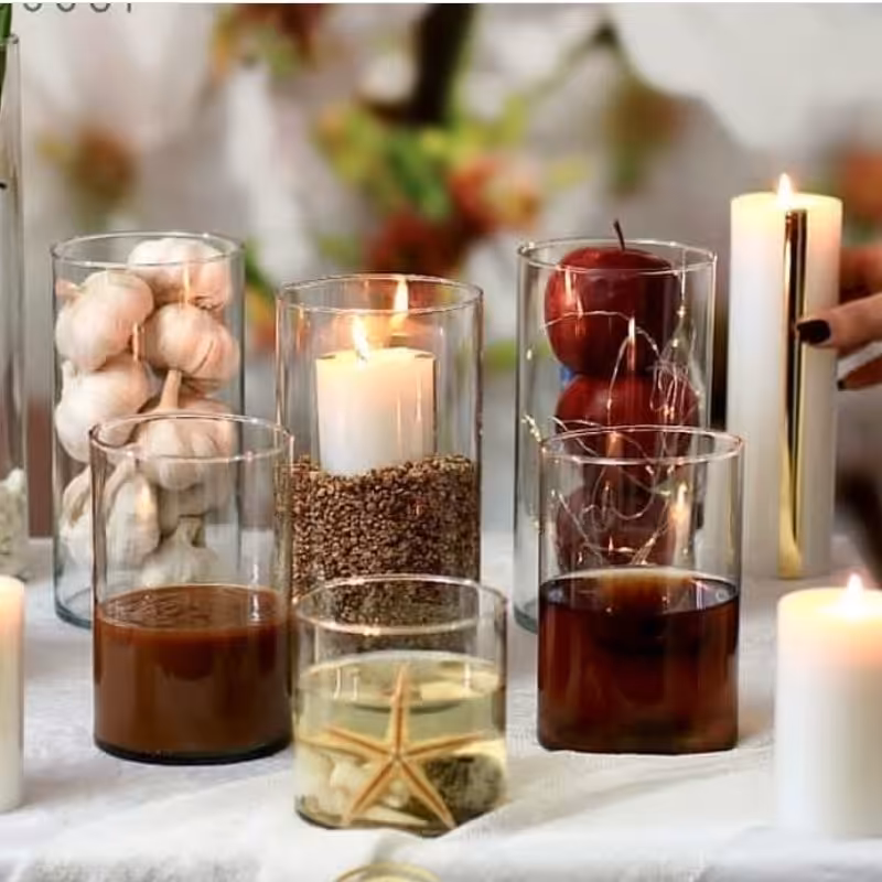 هفتسین شش تایی تنگ شیشه ای استوانه  تزیینی و هغت سین  زیبا 