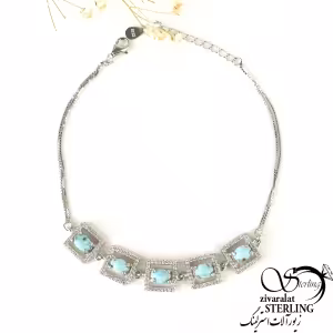 دستبند نقره مربعی با نگین فیروزه کد 8377