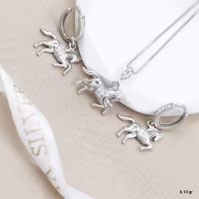 نیم ست نقره طرح اسب مدل طلای سفید کد 1636