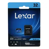 کارت حافظه SDHC لکسار مدل HIGH-PERFORMANCE کلاس 10 استاندارد UHS-I U1 سرعت 100MBps با آداپتور SD با ظرفیت 32 گیگابایت